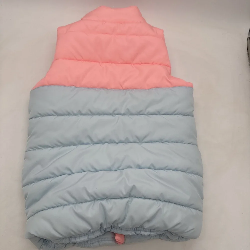 Bright Pink Puma Puffer Vest Girls Size 7/8 Silver Logo Zip Up